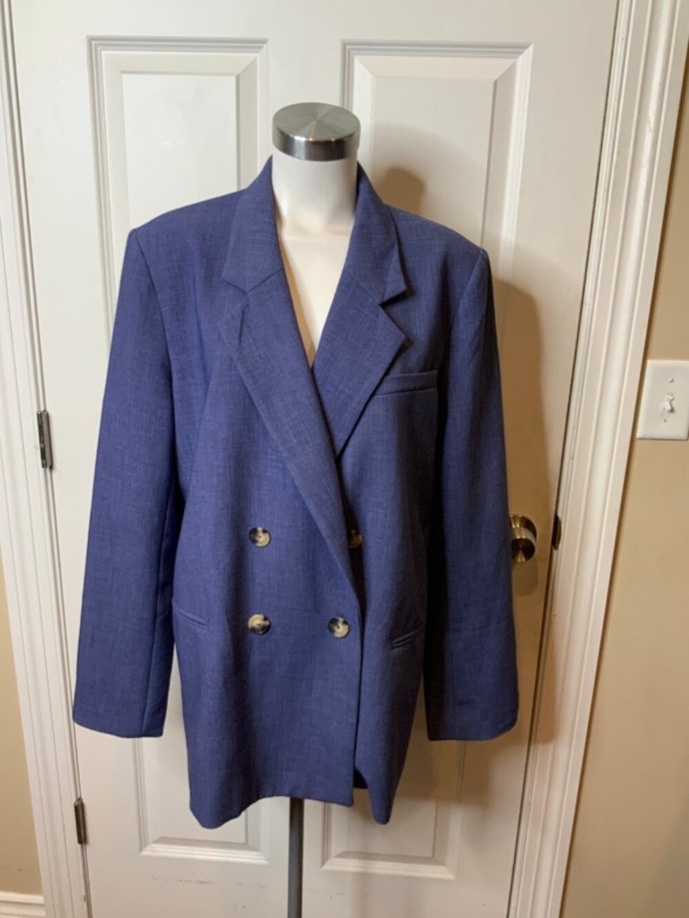 Maeve Anthropologie Blue Double Breasted Blazer, Size 14
